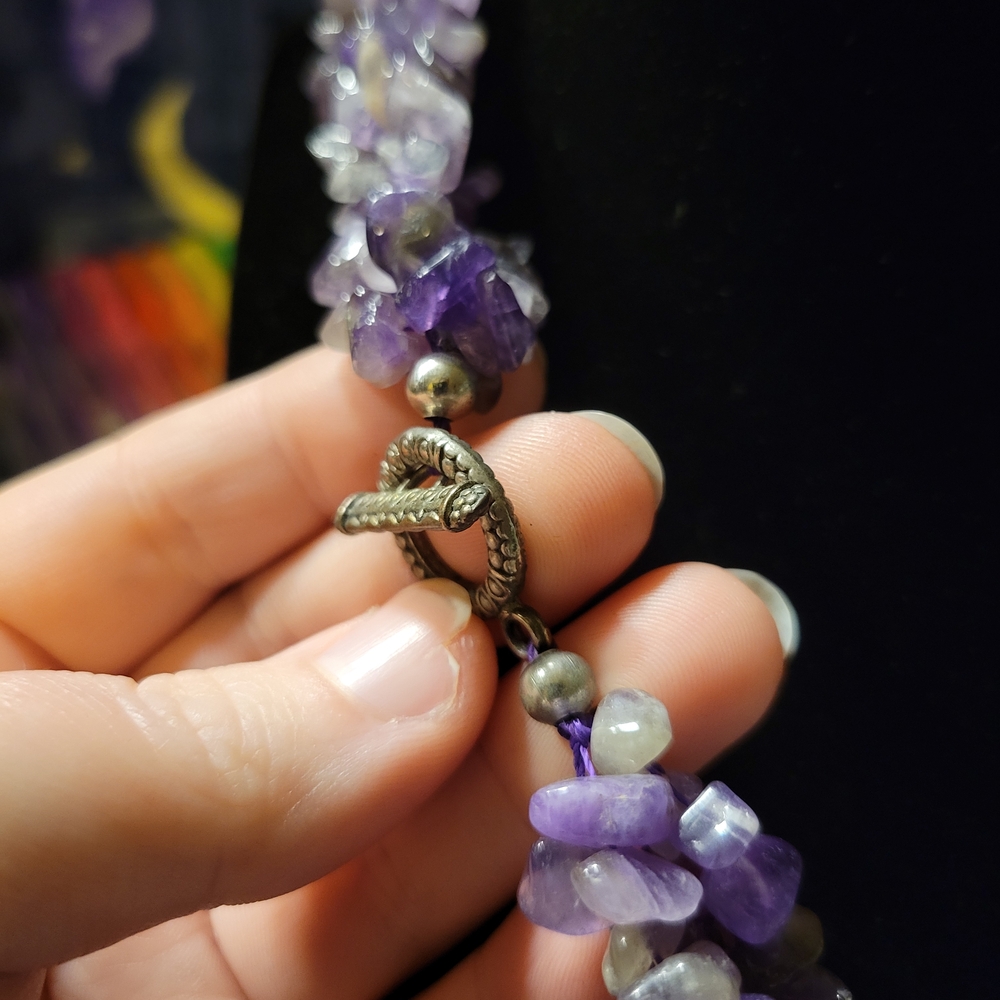 Amethyst Chip Cluster Necklace W/ Sterling Silver Clasp - Picture 6 of 7